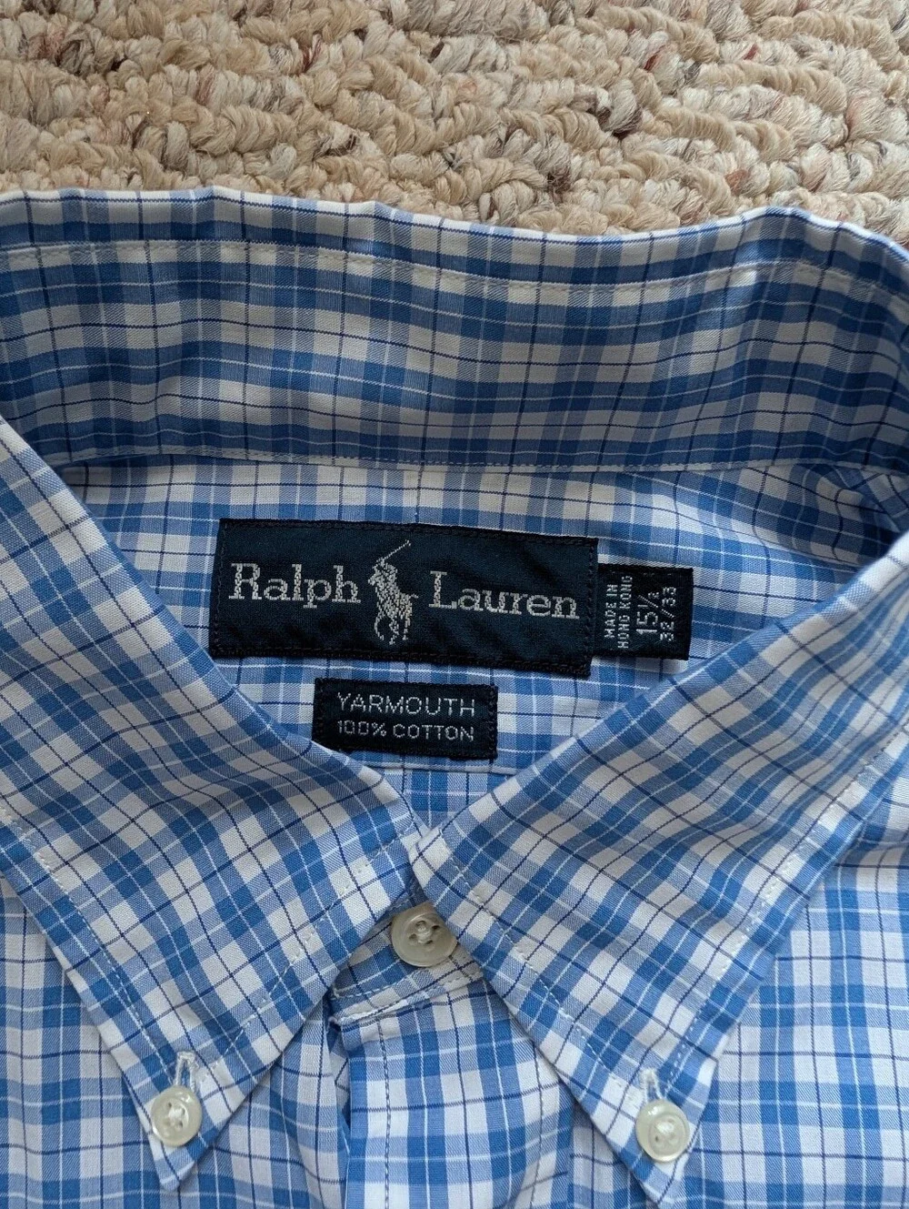 Vintage 90s Ralph Lauren Polo Yarmouth Cotton Plaid Button Down Blue White Vtg